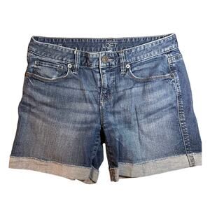 LOFT Denim Shorts Womens Size 25 Blue Mid Rise Cuffed Stretch Jean Shorts Casual
